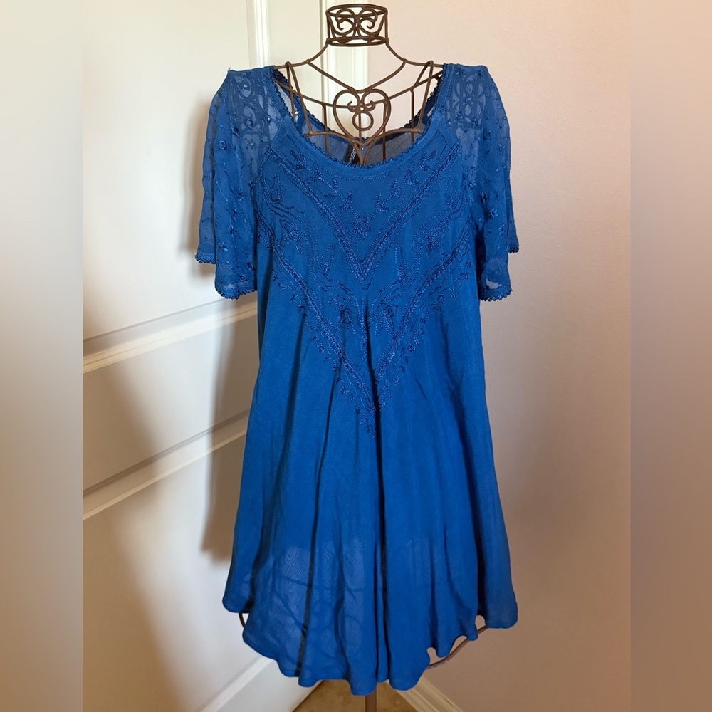 Sacred Threads Blue Floral Embroidered Top free size